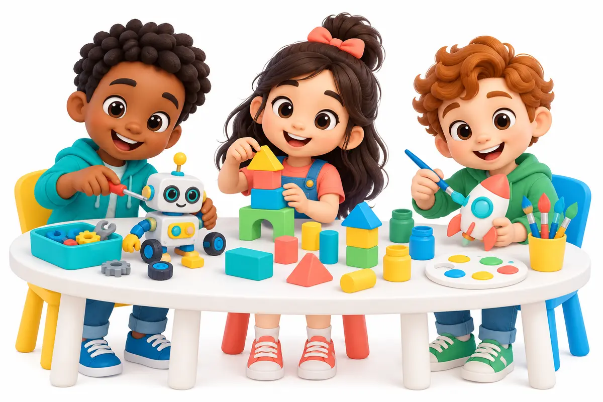 Illustration of creative indoor play, hands-on learning and activities for kids